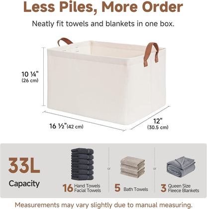 StorageWorks Storage Bins, Shelves Baskets for Organizing, Fabric Closet Organizers with Handles, Metal Frame, Beige-Cotton-linen, 2-Pack