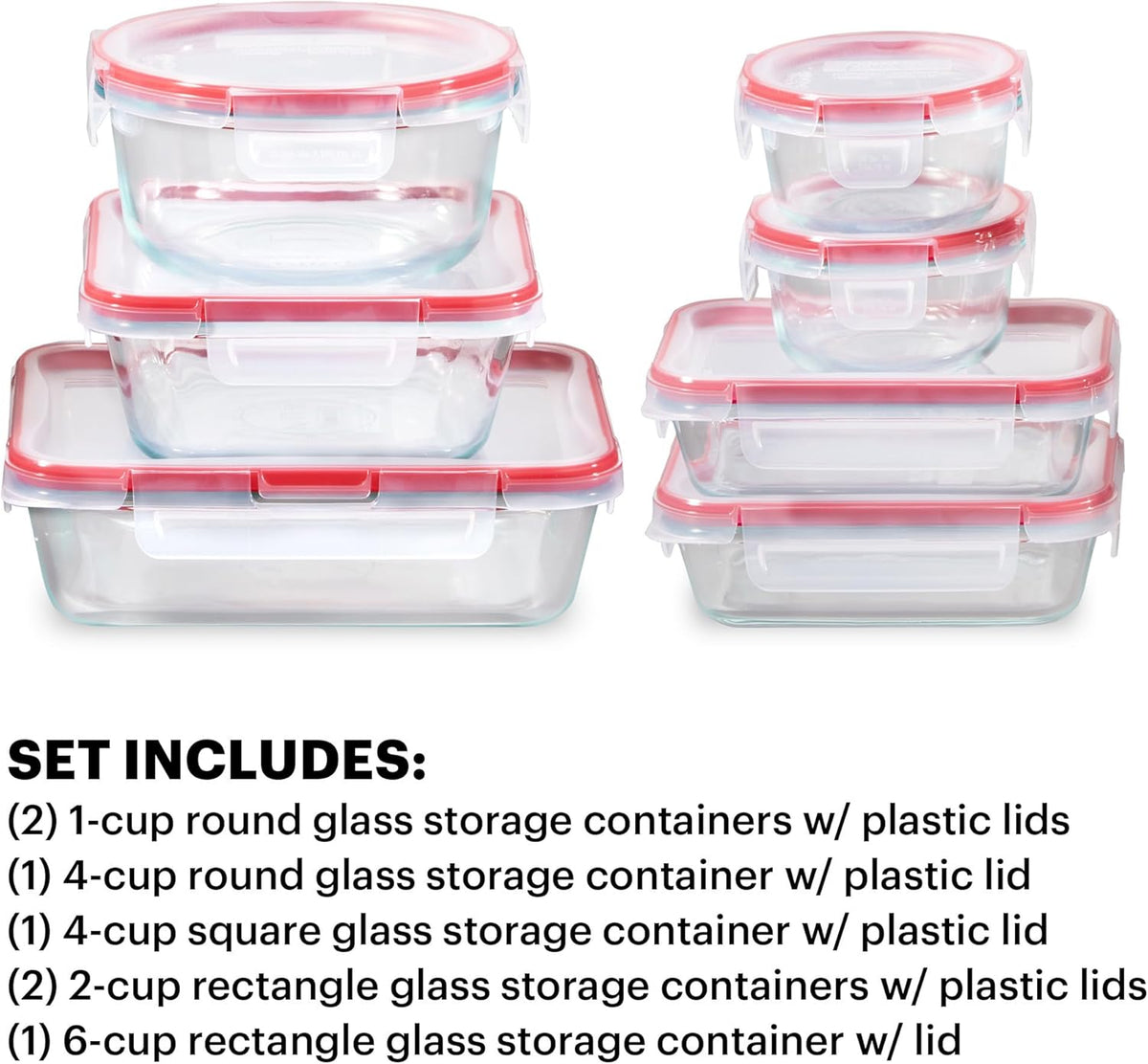 Pyrex Freshlock (4 Cup) Glass Food Storage Containers Set, Airtight & Leakproof Plastic Locking Lids BPA-Free, Meal Prep Containers Set, Freezer Dishwasher Microwave Safe