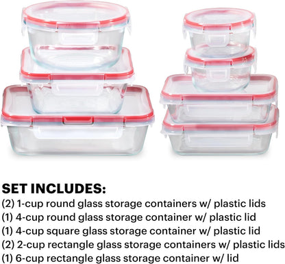 Pyrex Freshlock (4 Cup) Glass Food Storage Containers Set, Airtight & Leakproof Plastic Locking Lids BPA-Free, Meal Prep Containers Set, Freezer Dishwasher Microwave Safe