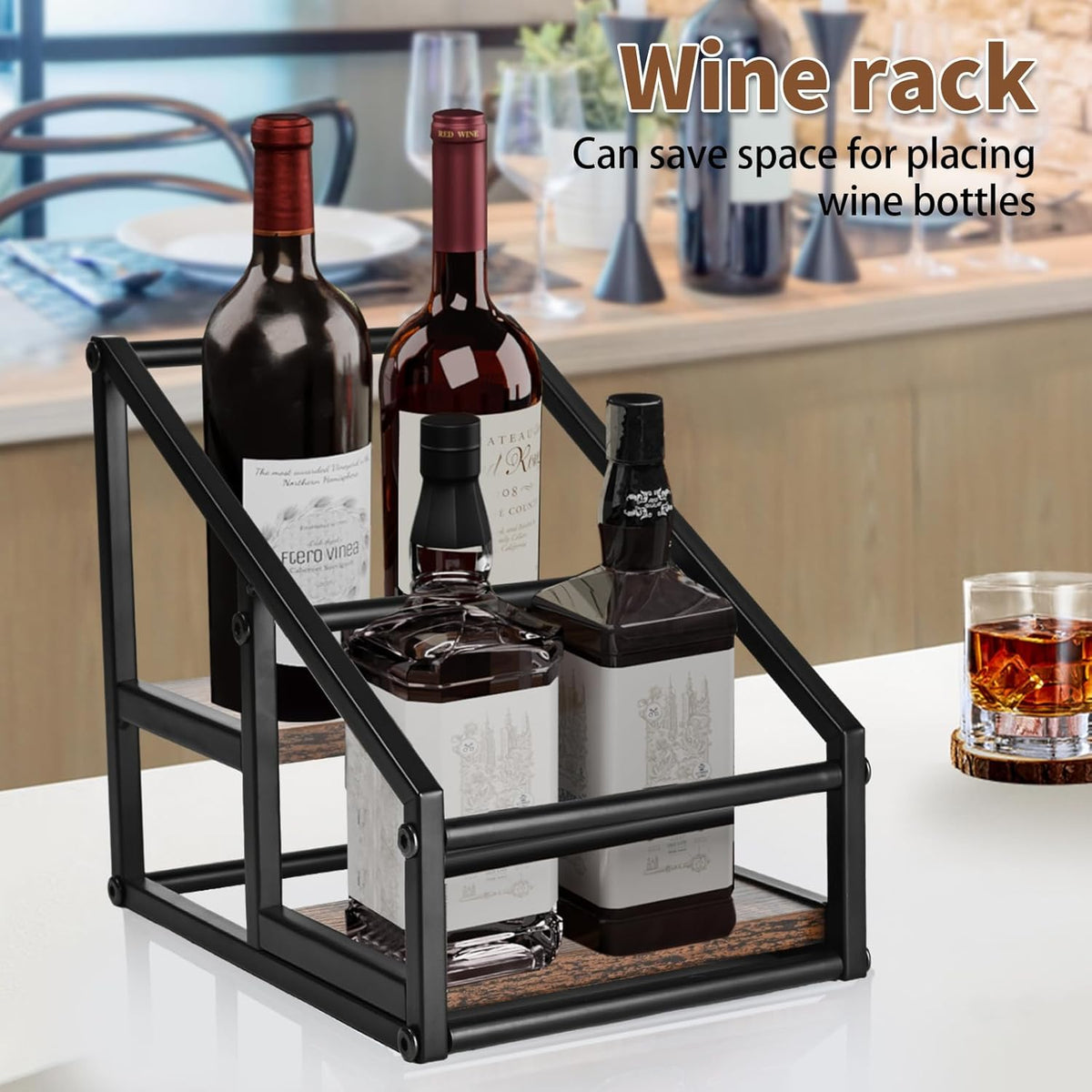 Coffee Syrup Organizer Rack, Liquor Bottle Display Shelf, Spice Racks, 4-Tier 16 Syrup Bottles Holder Stand for Coffee Bar Kitchen Small Wine Rack for Bar Family Storage for Syrup Wine Dressing