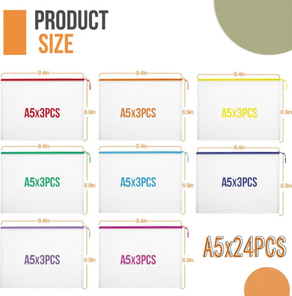 YOPCDJ 24pcs Mesh Zipper Pouch File Bags Puzzle Storage Bags, A3 17x12 Inches Large Reusable Zipper Pouches for Organizing Classroom Board Game Organization
