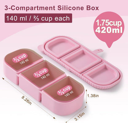 Silicone Reusable Snack Containers with Lids - 8 oz Double Compartment Snackle Box for Kids & Adults, BPA-Free & Leakproof, Small for Dressing, Snacks, School, Office, Picnic