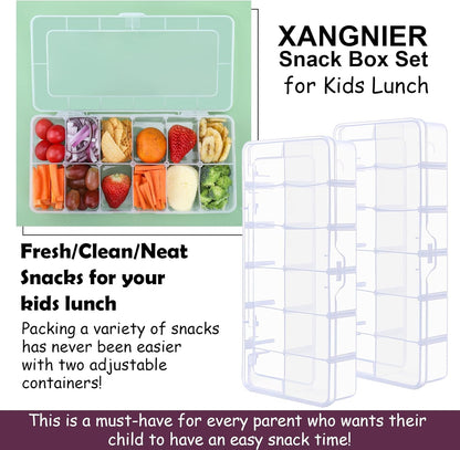 XANGNIER Snack Box Container for Kids Lunch Accessories,Divided Snackle Box Charcuterie Container,12 Compartments Reusable Food Storage Containers for School, Travel,Work,Bento Box Accessories