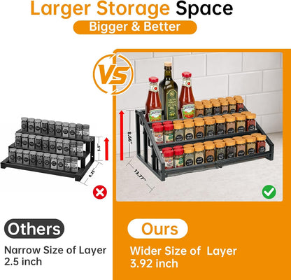 3 Tier Expandable Spice Rack Organizer for Kitchen,13.7"-23.6" Heavy Duty Spice Organization Shelf,Metal Pantry Storage Shelves Racks, Good Space for for Pantry, Counter top,Patent Pending