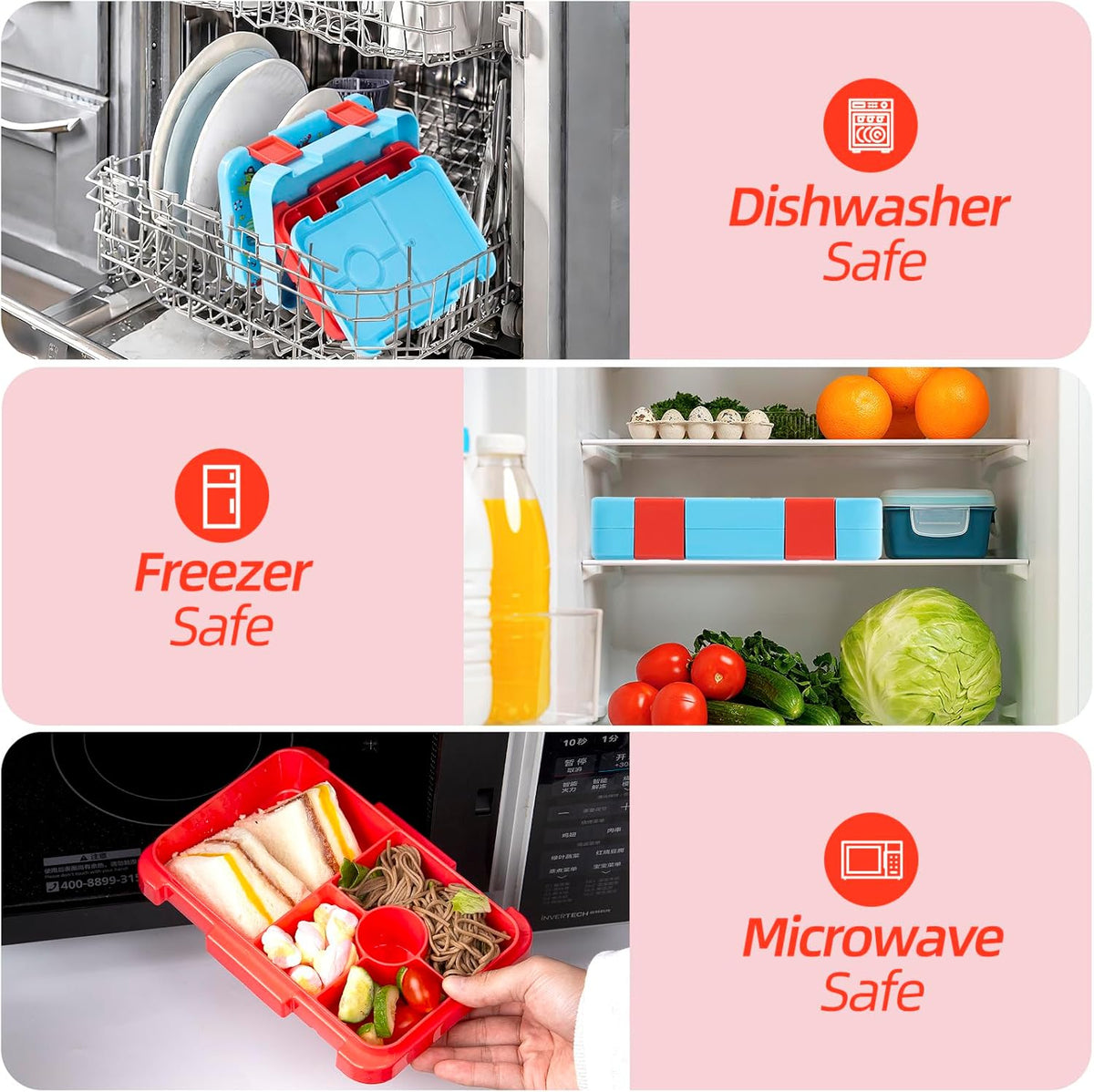 Bento Lunch Box for Kids, 6 Compartments BPA Free, Dishwasher Safe Back to School Snack Bento Lunch Containers Boxes, Ideal Portion Sizes for On-the-Go Meal, Ages 3+, School, Green Patterned