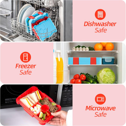 Bento Lunch Box for Kids, 6 Compartments BPA Free, Dishwasher Safe Back to School Snack Bento Lunch Containers Boxes, Ideal Portion Sizes for On-the-Go Meal, Ages 3+, School, Green Patterned