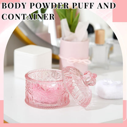 Tioncy 3 Pcs Large Body Powder Puff and Container Valentine's Day gift Powder Container with Puff Crystal Case Soft Washable Reusable Velour Face Body Glitter Wet Dry Makeup (Classic,Clear)