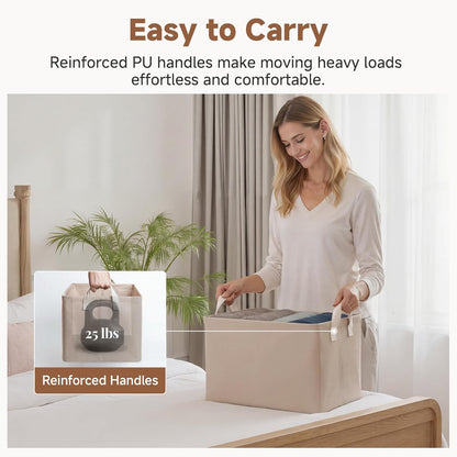 StorageWorks Storage Bins, Shelves Baskets for Organizing, Fabric Closet Organizers with Handles, Metal Frame, Beige-Cotton-linen, 2-Pack
