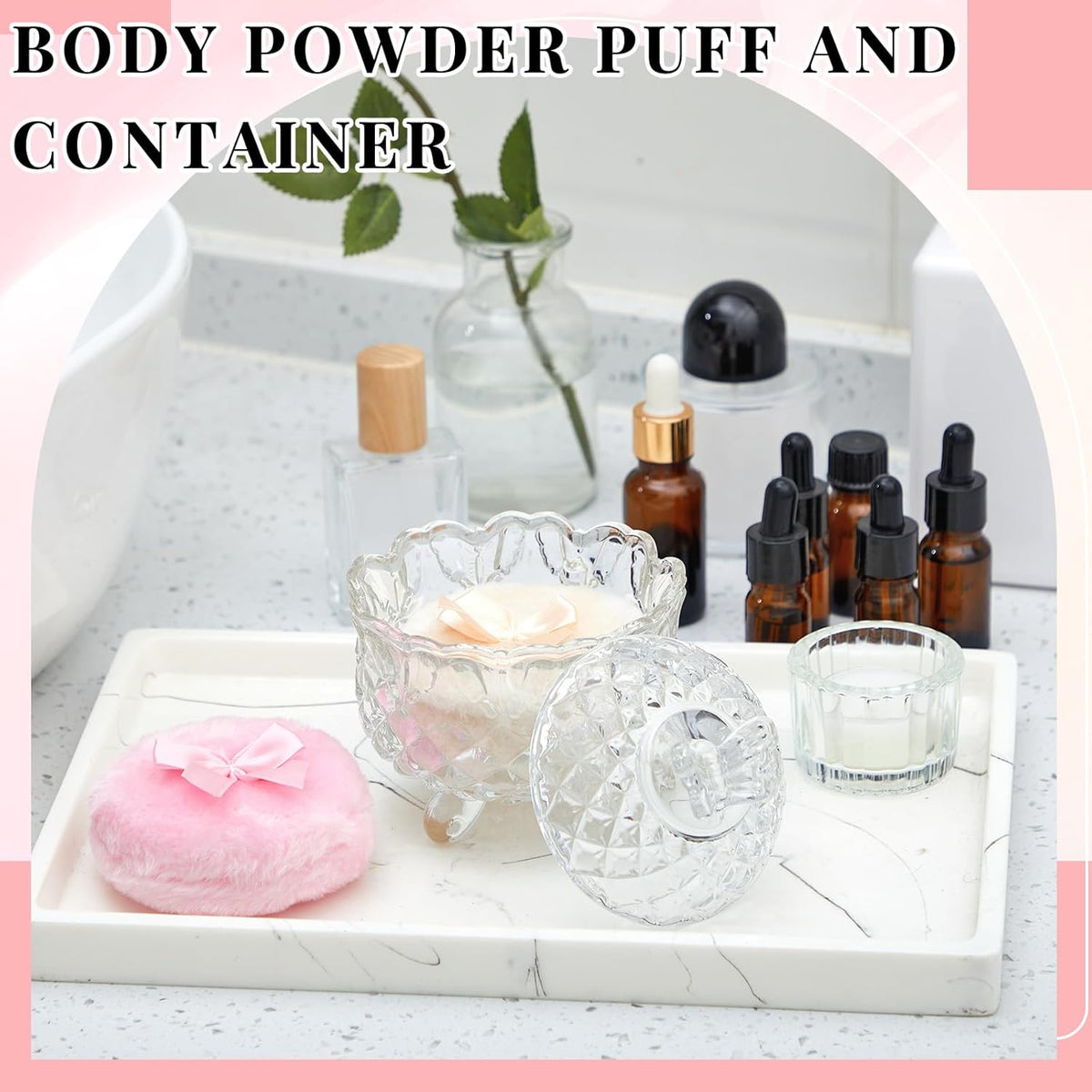 Tioncy 3 Pcs Large Body Powder Puff and Container Valentine's Day gift Powder Container with Puff Crystal Case Soft Washable Reusable Velour Face Body Glitter Wet Dry Makeup (Classic,Clear)