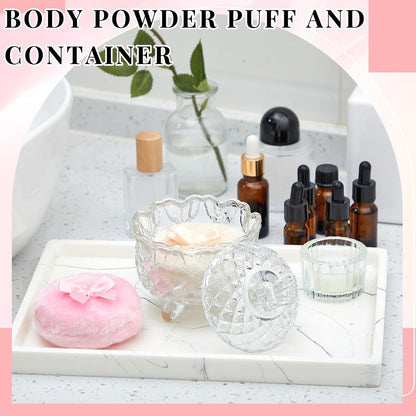Tioncy 3 Pcs Large Body Powder Puff and Container Valentine's Day gift Powder Container with Puff Crystal Case Soft Washable Reusable Velour Face Body Glitter Wet Dry Makeup (Classic,Clear)