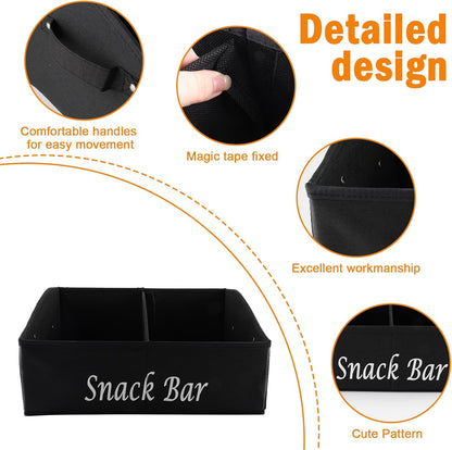 Snack Organizer for Countertop, Fabric Snack Organizer with Handles, 2 Large Compartment Snack Container Snack Basket, Snack Bar Station Decor, Kitchen Pantry Organizer and Storage, Black