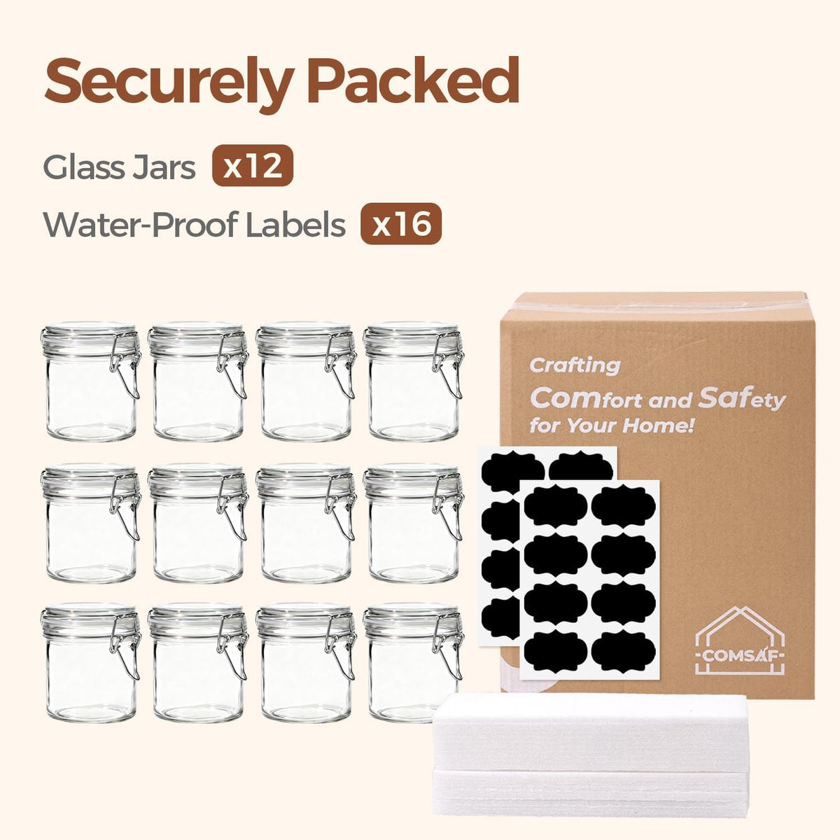 ComSaf 3-Pack 68oz 13-Inch Tall Glass Pasta Containers for Spaghetti & Long Pasta, Slender Airtight Canisters for Vertical Pantry Organization, Food Storage Jars for Linguine & Breadsticks