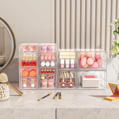 Acrylic Makeup Organizer with 13 Drawers, Bathroom Counter Organizer, Acrylic Organizers, Desk Organizer, Office Supplies, Storage Drawers for Cosmetic, Pencil, Coffee, etc 3 Pack