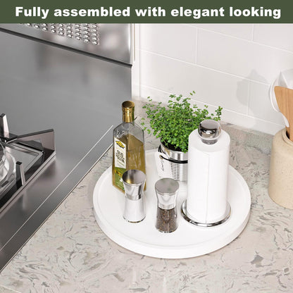 Lazy Susan Organizer, 10 Inch Non-Skid Bamboo Turntable Organizer for Salt Pepper Olive Oil and Spices Next to Stove, Wooden Lazy Susan for Table or Kitchen Countertop Organizer