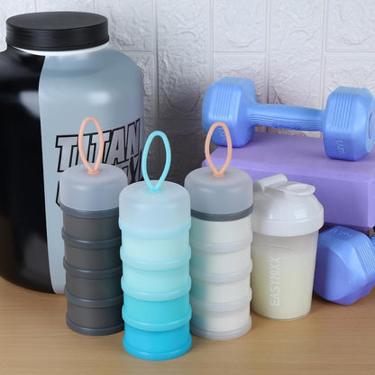 Accmor Protein Powder Container to Go with Funnels Stand, 4 Compartments Stackable Protein Powder Dispenser for Workout, Fitness, Travel