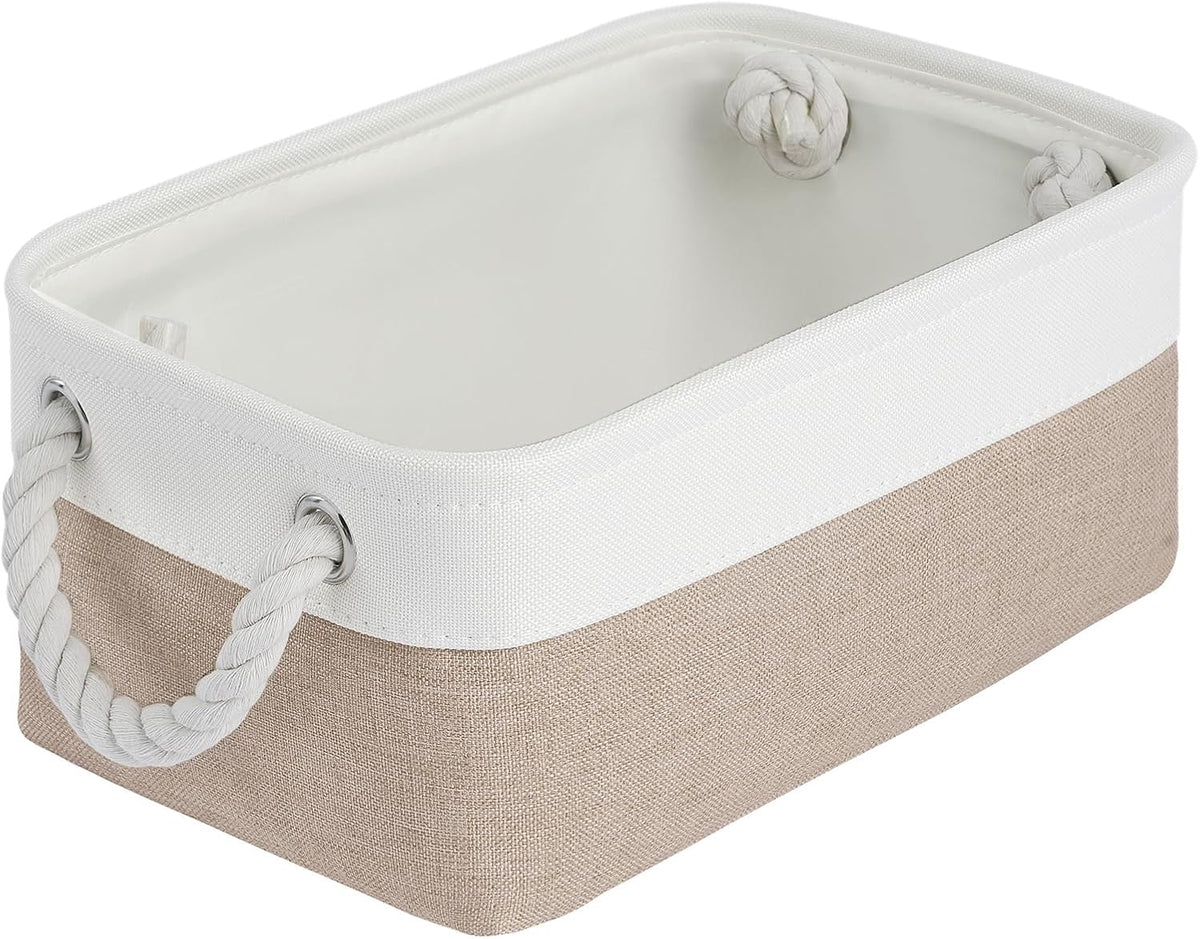 Large Storage Baskets- 15.7x11.8x8.26 inch Storage Bins for Shelves and Closet Organizing, Foldable Fabric Bin for Home Organization Clothes and Laundry (3-Pack, White&Khaki)