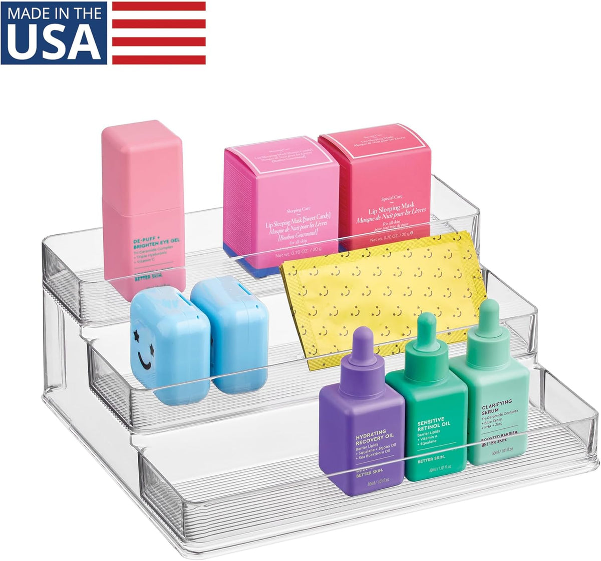 iDesign 3-Tier Spice Rack Organizer for Cabinets, Pantry or Countertop, Set of 2, Clear, Made in USA
