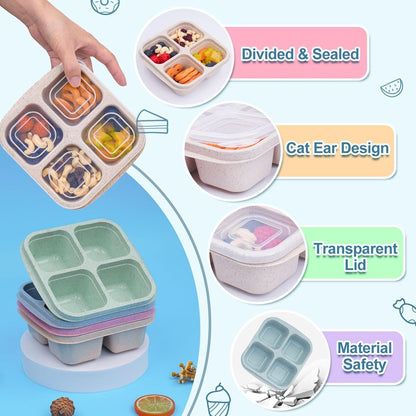 LCHLZZ Snack Containers, Divided Bento Snack Box, 4 Compartments Reusable Meal Prep Lunch Containers for Kids Adults, Food Storage Containers for School Work Travel