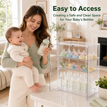 Baby Bottle Storage Organizer, Large 3 Tier Acrylic Bottle Storage Organizer Container for Countertop, Clear Plastic Bottle Station Organizers for Kitchen Cabinet Vanity Bathroom, Gifts for New Mom