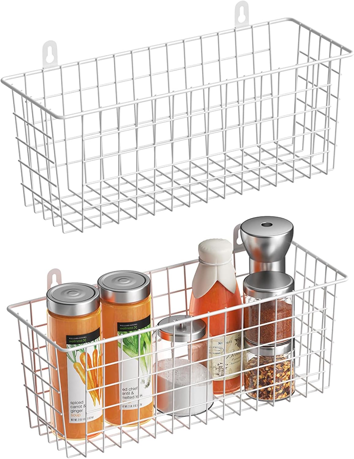 MaraFansie [Extra Large] Wire Basket Hanging Wall Organizer Cabinet Storage Basket Wall Mounted Shelves Rustic Farmhouse Decor for Home Kitchen Bathroom, BLACK