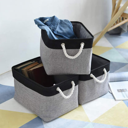 Fabric Storage Bins 12x8x5 inch [6-Pack] with Rope Handles - Decorative Baskets for Organizing