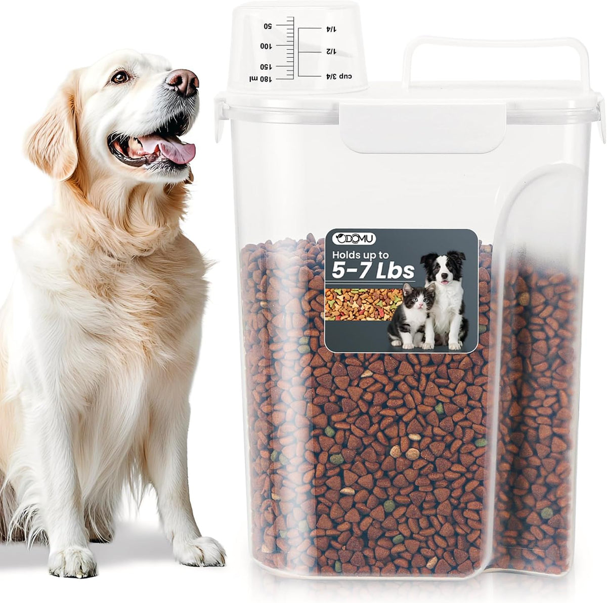 Dog Cat Food Storage Container 3-5lb, Pet Food Container Airtight with Large Spout & Cup, BPA-Free Plastic Food Dispenser for Pet Food, Bird Seed, Rice, Flour (Pink (3L-1pack))