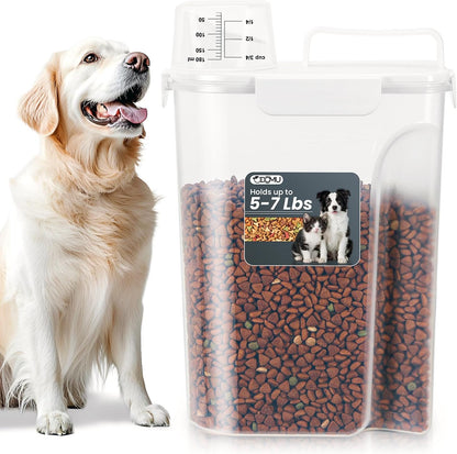 Dog Cat Food Storage Container 3-5lb, Pet Food Container Airtight with Large Spout & Cup, BPA-Free Plastic Food Dispenser for Pet Food, Bird Seed, Rice, Flour (Pink (3L-1pack))