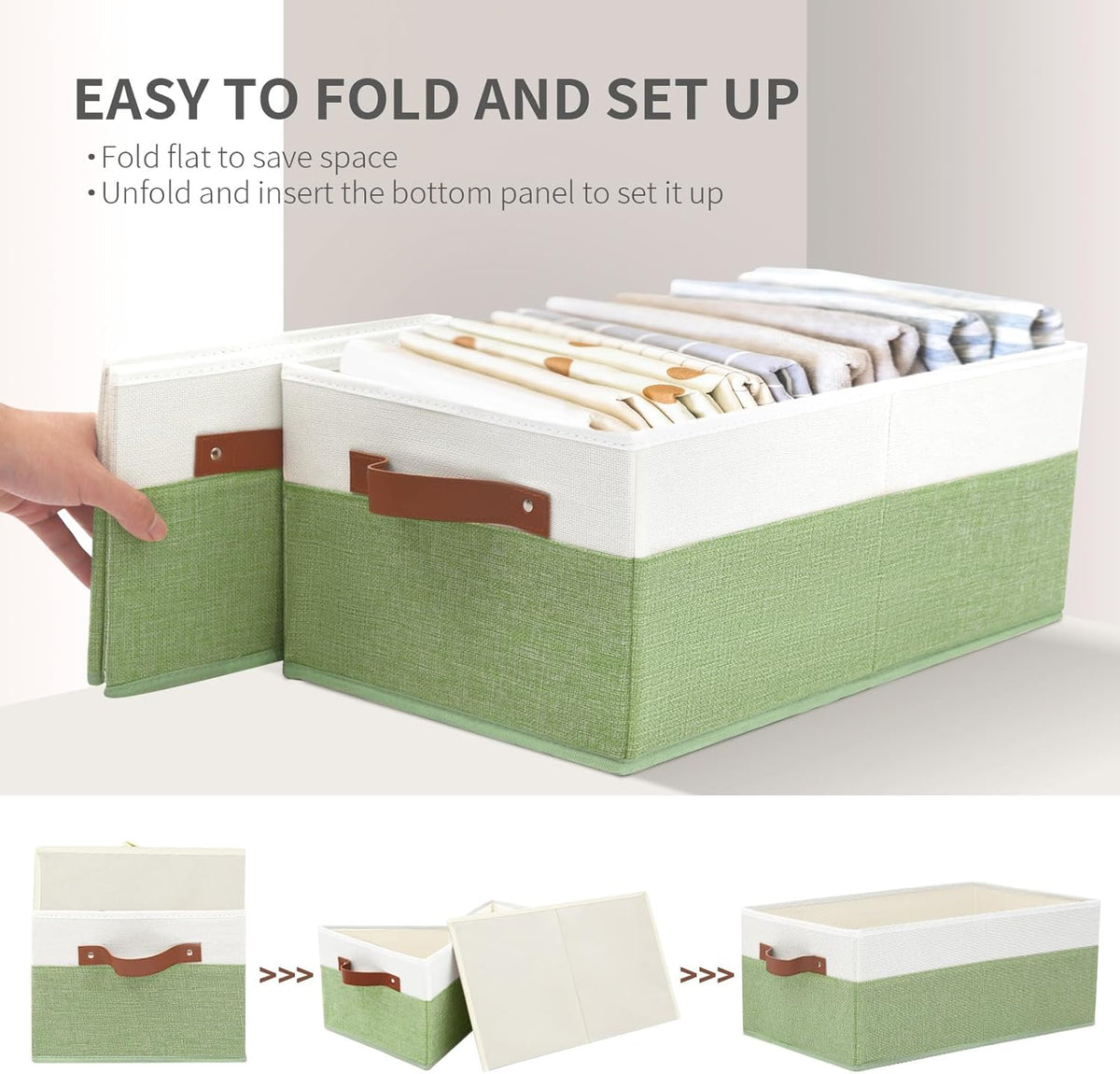 Large Capacity Storage Bins Closet Organizer for Shelves, Fabric Closet Storage Baskets Boxes with Leather Handles for Organizing Clothes, Sheets, Jeans, Toys, Books (Grey)