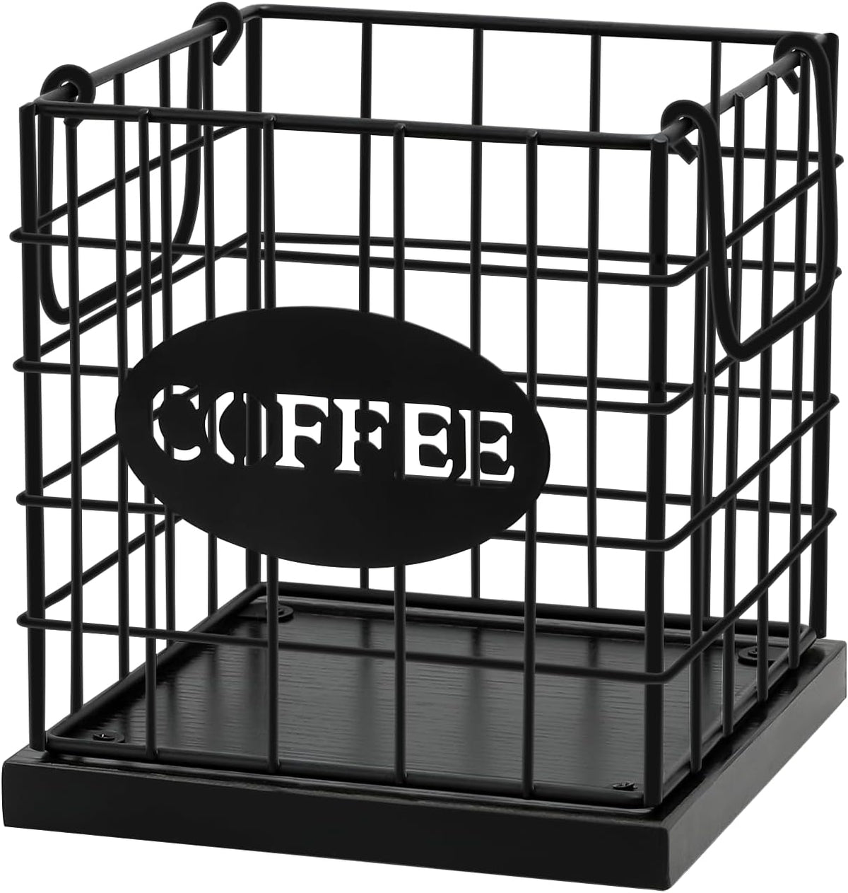 Coffee Pod Holder Organizer,Large Capacity K Cup Holder Organizer, Storage Basket for Kitchen Countertop Office Coffee Bar with Wooden Base(Rustic Brown-Square)