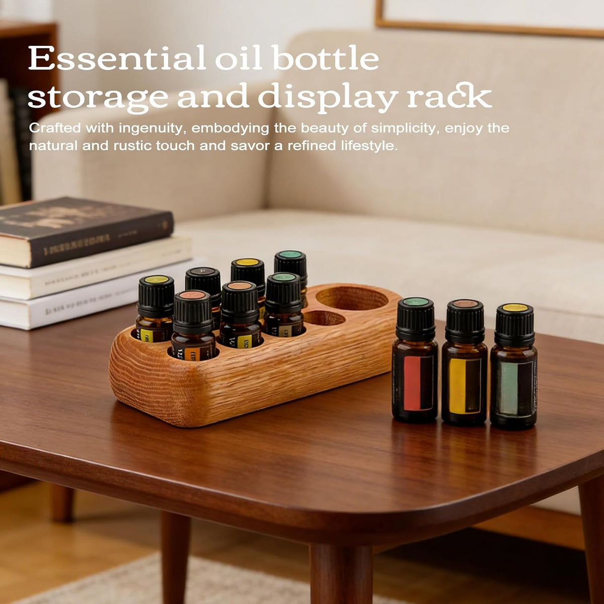 RoseFlower Wooden Essential Oil Display Storage Organizer Holder Stand - 9 Slots Red Oak Wood Rack - Holds up to 9 Aromatherapy Bottles - Ideal Gift Presentation Shelf