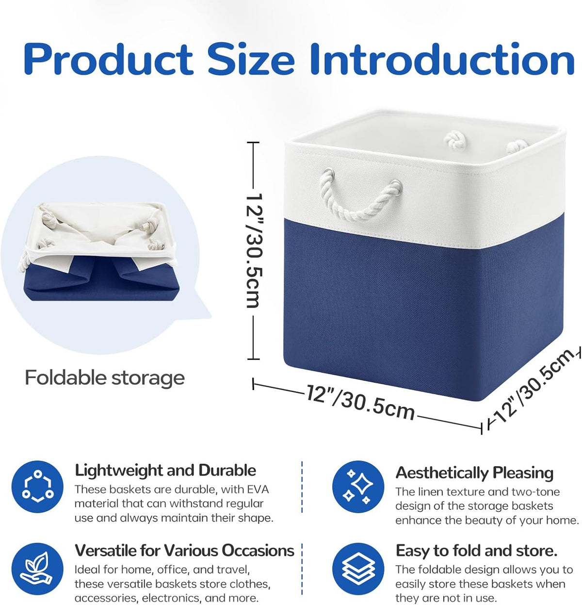 Large Storage Baskets- 15.7x11.8x8.26 inch Storage Bins for Shelves and Closet Organizing, Foldable Fabric Bin for Home Organization Clothes and Laundry (3-Pack, White&Khaki)