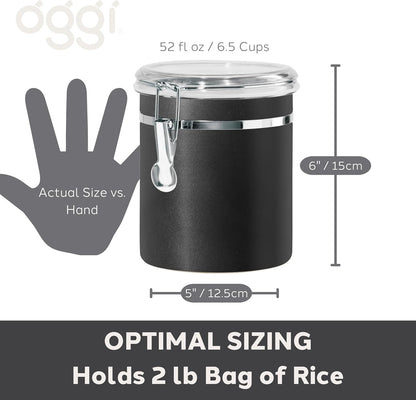 Oggi Stainless Steel Kitchen Canister 152 fl oz - Airtight Clamp Lid, Clear See-Thru Top - Ideal for Kitchen Storage, Food Storage, Pantry Storage. Jumbo Size 8" x 8".