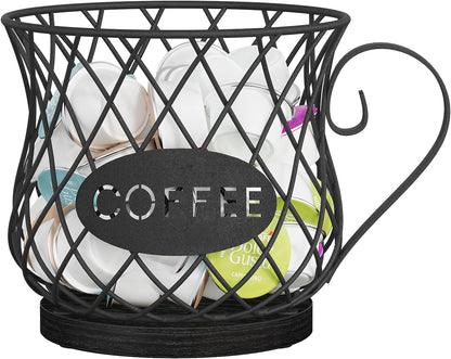 YINMIT K Cup Holder Organizer, Sturdy Coffee Pod Holder Organizer, 35 Kcup Large Capacity Storage Basket for Kitchen Counter and Office Desktop (Circular Grid)