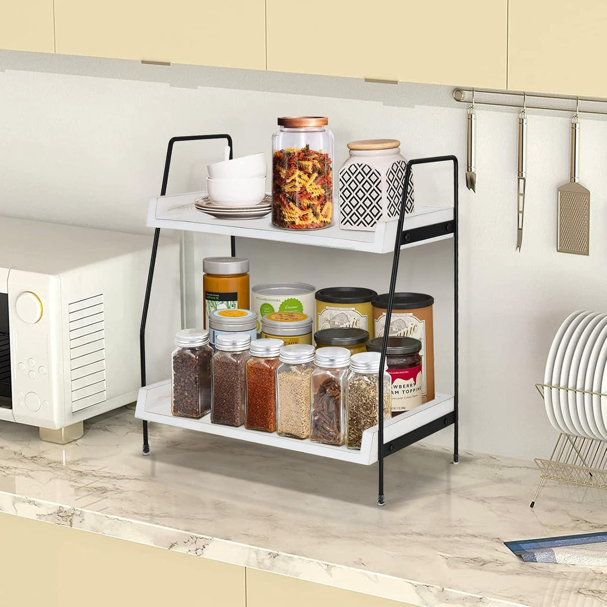Coffee Bar Accessories and Organizer Countertop, Coffee Station Organizer Kitchen Counter Shelf Organizer,Coffee Condiment Storage,Cup Lid Holder Countertop Shelf for Bathroom (White)