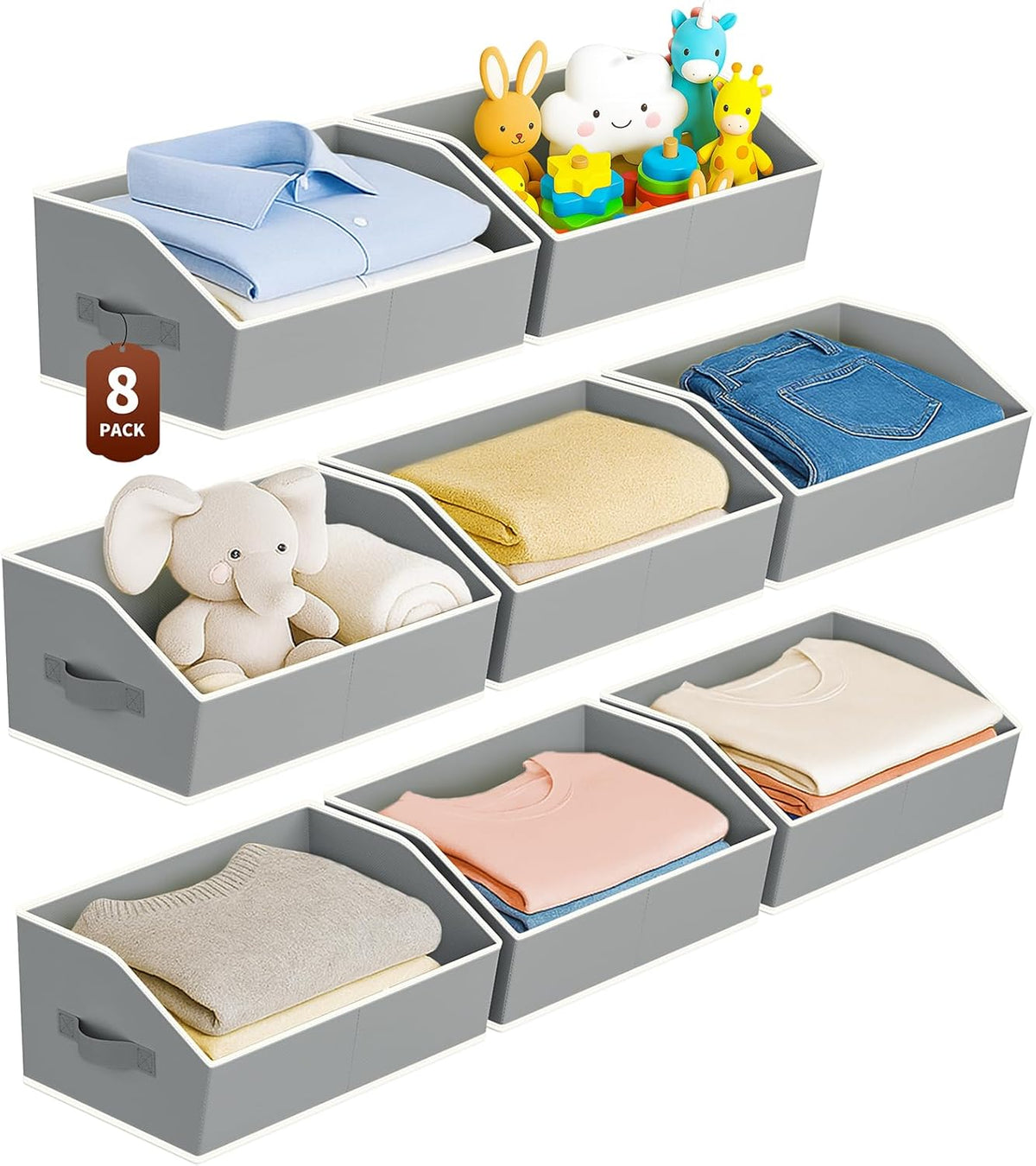 Homsorout Large Closet Organizers and Storage Bins - Trapezoid Storage Baskets for Shelves, Foldable Fabric Baskets with Handles Ideal for Closet, Basket, Wardrobe and Shelf Storage, Beige