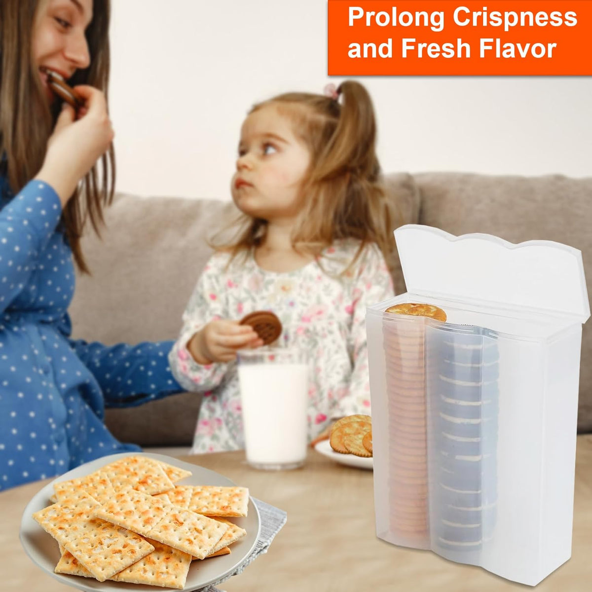 Home-X Convenient Cracker & Cookie Keeper - Airtight Storage Containers Perfect for Preserving Freshness - Saltine Cracker & Cookie Keeper - Crush-Proof Round & Square - 3 Rows