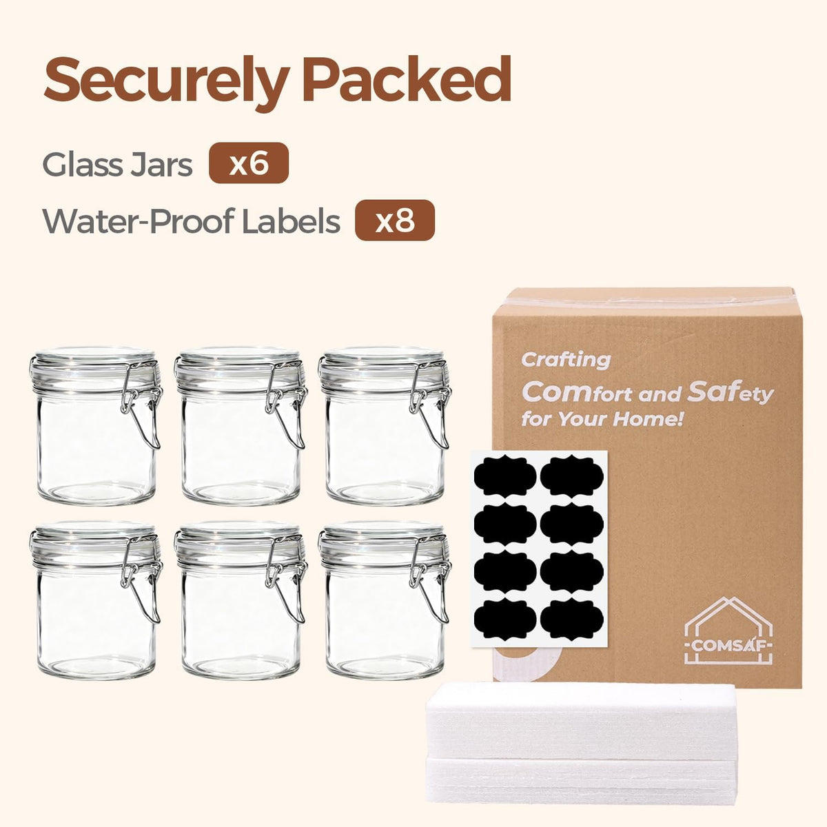 ComSaf 3-Pack 68oz 13-Inch Tall Glass Pasta Containers for Spaghetti & Long Pasta, Slender Airtight Canisters for Vertical Pantry Organization, Food Storage Jars for Linguine & Breadsticks