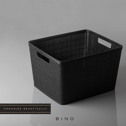 BINO | Woven Plastic Basket | Small (Natural), 5-Pack | THE JUTE COLLECTION | Home Organization, Space - Saving Storage, Stylish Design | Jute Basket | Plastic Storage Basket