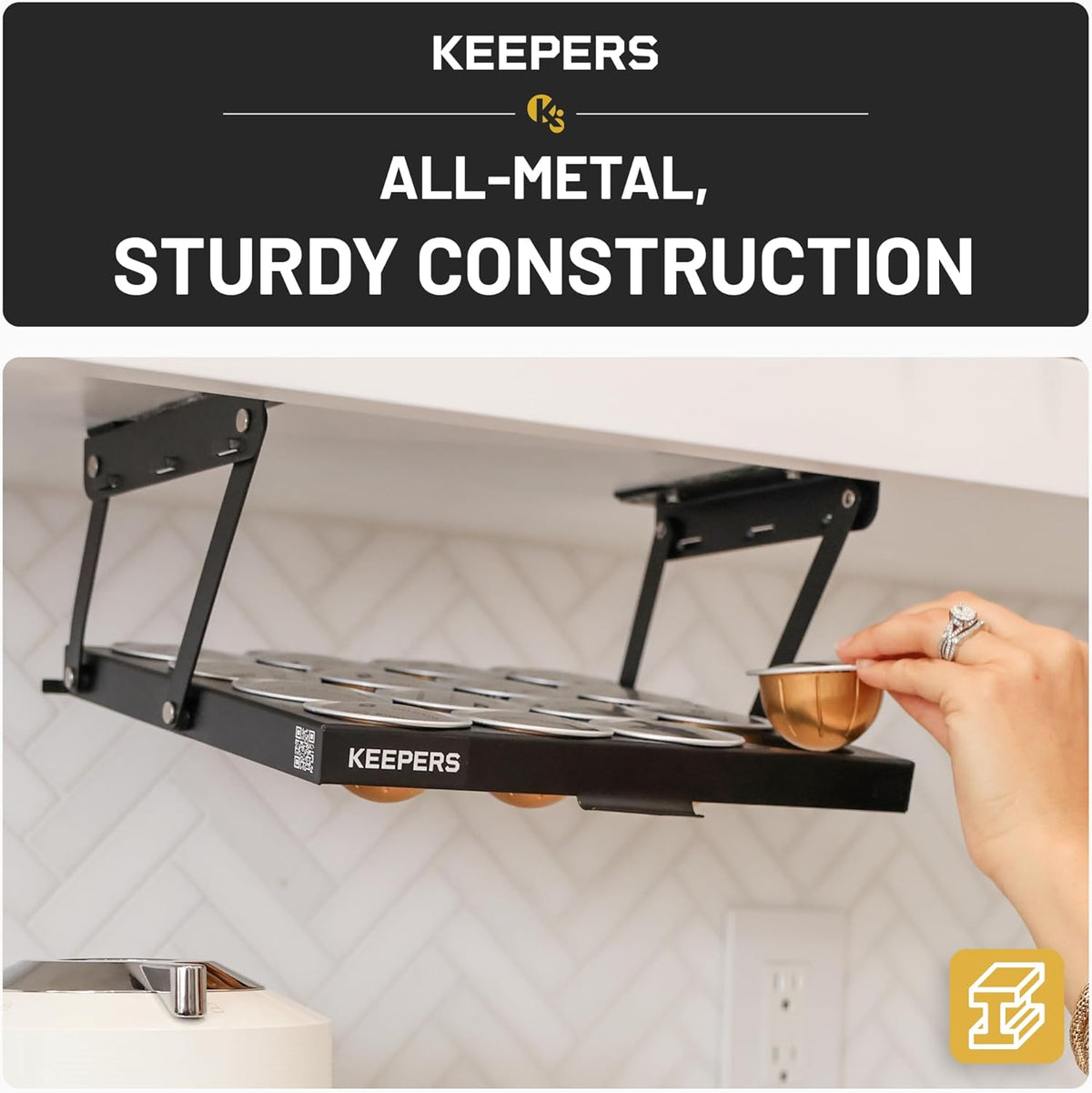 COFFEEKEEPERS KEEPERS Under Cabinet K Cup Holder with Swing-Down Access – Space-Saving Coffee Pod Holder and K Cup Organizer for 24 Pods – Steel Coffee Pod Organizer with Easy DIY Installation