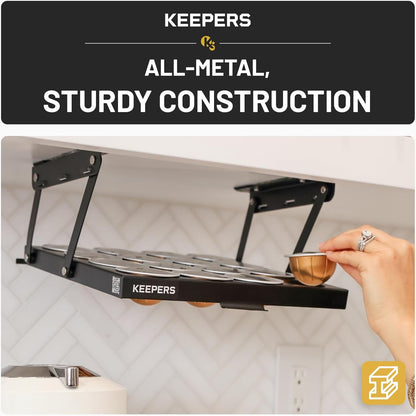 COFFEEKEEPERS KEEPERS Under Cabinet K Cup Holder with Swing-Down Access – Space-Saving Coffee Pod Holder and K Cup Organizer for 24 Pods – Steel Coffee Pod Organizer with Easy DIY Installation