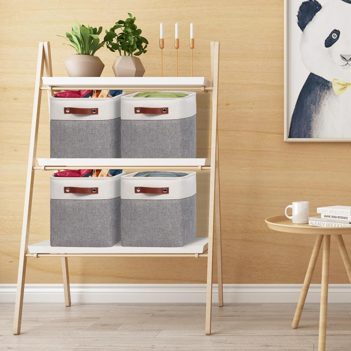 Univivi 4PC Small Fabric Storage Bins,15x6x5 inch Long Narrow Storage Baskets with PU Handles for Closet,Cabinet,Countertop Organizing Small Items (Gray,15x6x5 inch)