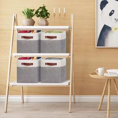 Univivi 4PC Small Fabric Storage Bins,15x6x5 inch Long Narrow Storage Baskets with PU Handles for Closet,Cabinet,Countertop Organizing Small Items (Gray,15x6x5 inch)