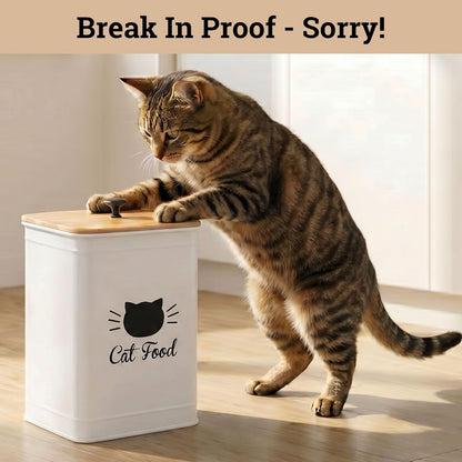 Cat Food Storage Container with Scoop - 5-7 lb (25 Cup) Capacity Metal Cat Food Container with Airtight Bamboo Lid and Metal Scoop - Airtight Pet Food Storage Containers 5 lb - 7 lb Kibble Container