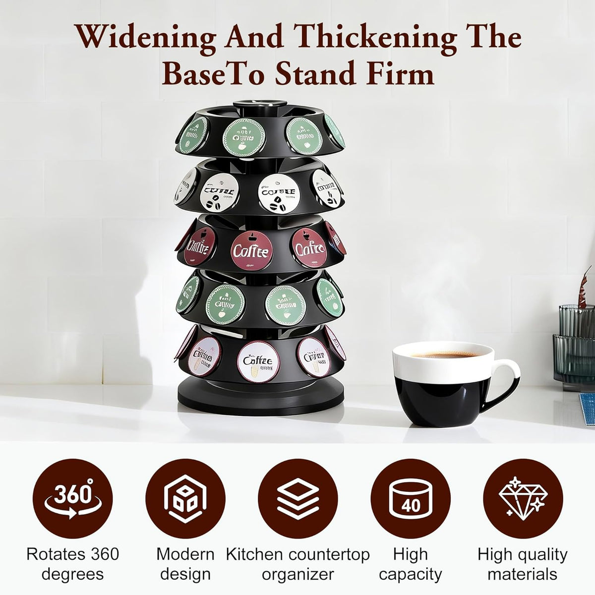 CEHNCEH K Cup Holder, Coffee Pods Holder Storage Organizer Stand Carousel Compatible with 40 Keurig K-Cup Pods, Home or Office Kitchen Counter (Black)