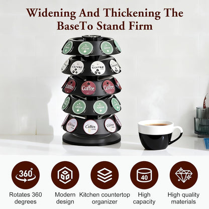 CEHNCEH K Cup Holder, Coffee Pods Holder Storage Organizer Stand Carousel Compatible with 40 Keurig K-Cup Pods, Home or Office Kitchen Counter (Black)