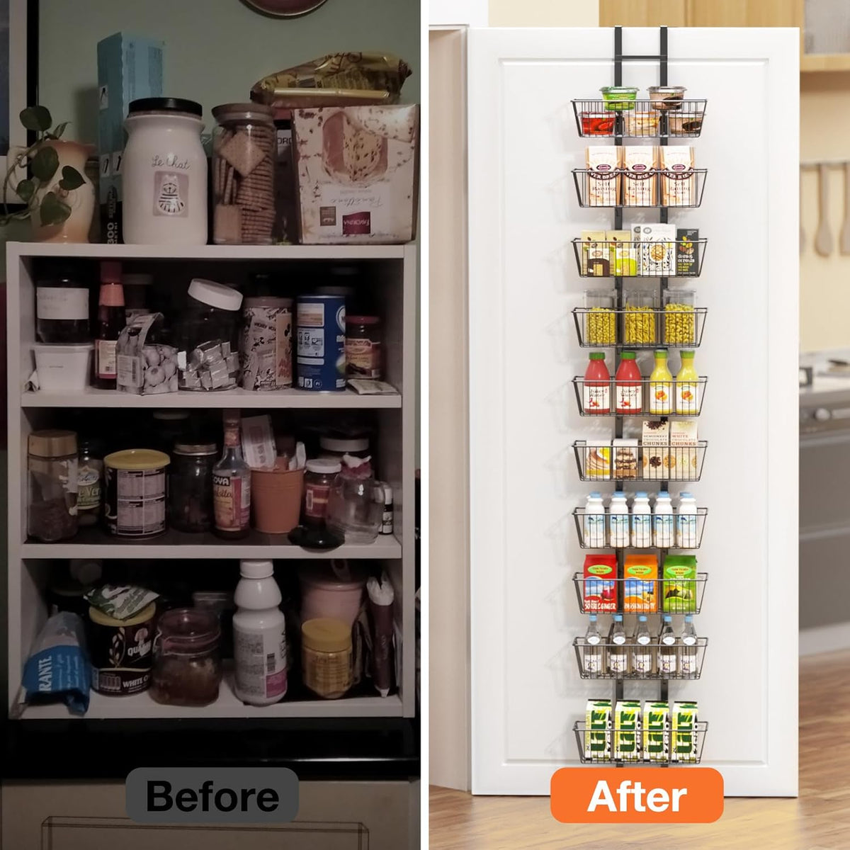10 Tier Over the Door Pantry Organizer, Over the Door Spice Rack with Adjustable Baskets, Metal Hanging Door Pantry Organizers and Storage for Kitchen Bathroom Bedroom, White