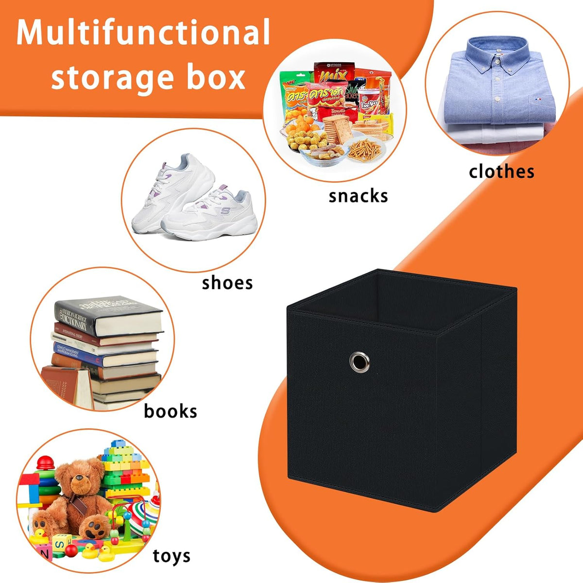 Black Foldable Storage Cubes Bins ,11 Inch Cloth Storage Cube Fabric Storage Box Cubes Organizer Baskets with Handles for Home Organizer Set of 3 (Black)