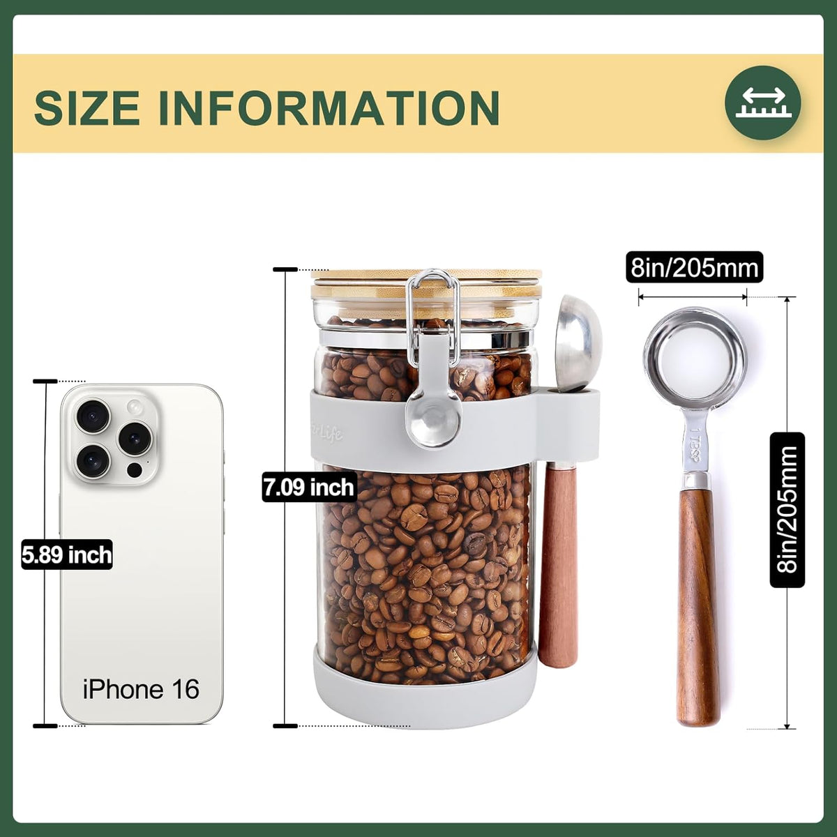 Large Glass Nuts Storage Container, Airtight Food Storage Jar with Bamboo Lid & Scoop, Keeps Nuts Crunchy & Fresh, Perfect for Pantry Organization & Storing Nuts, Almonds, Peanuts - 1.5-Quart