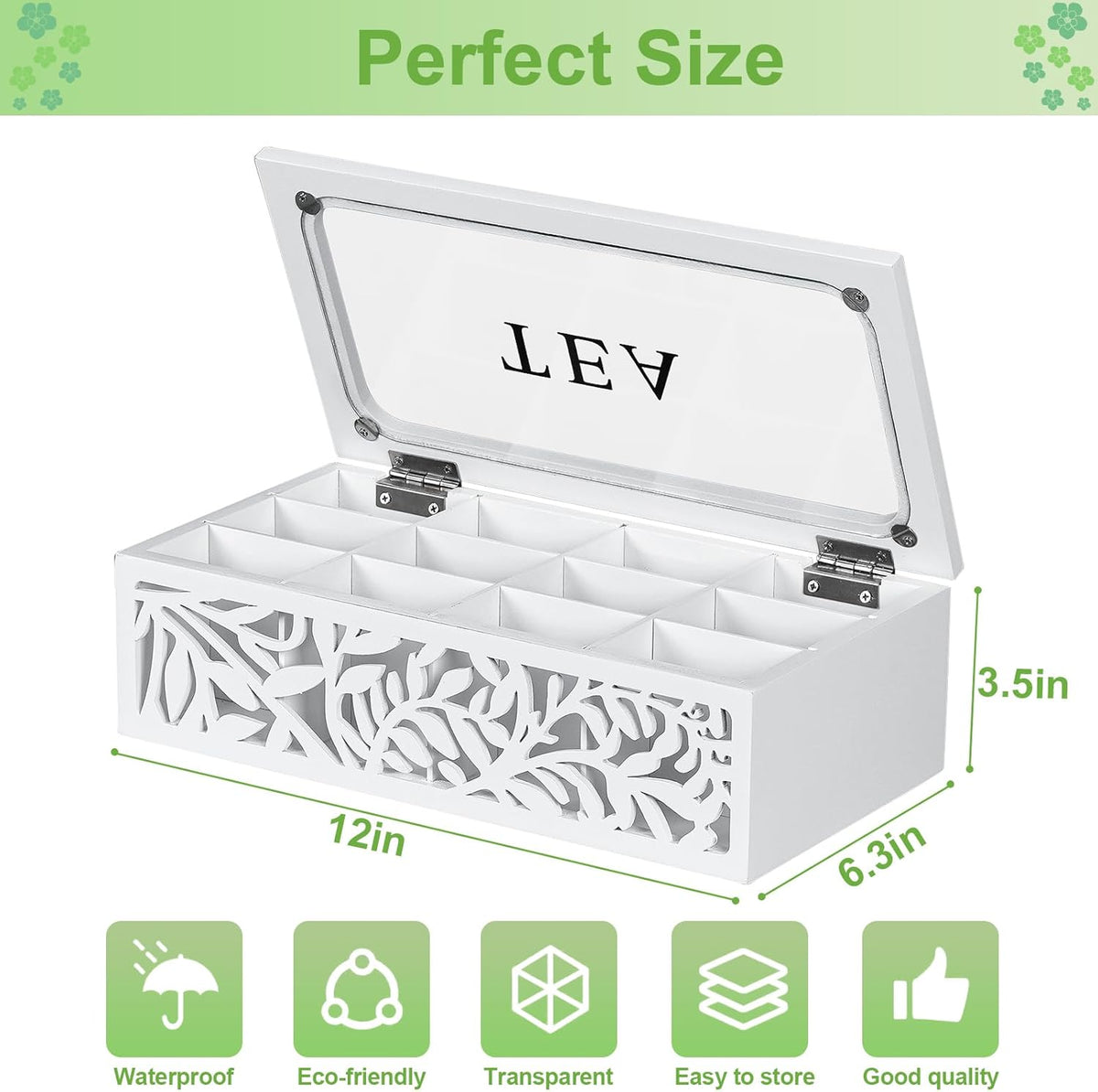 Tea Box Organizer,Wood Tea Organizers and Storage,12 Compartments Teas Bag Organizers,Teas Bag Holder Organizer,Wooden Storage Box for Countertop Kitchen Cabinet Pantry