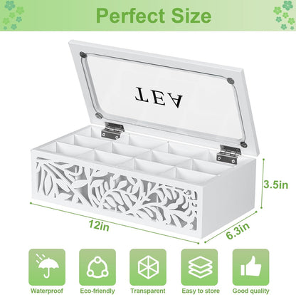 Tea Box Organizer,Wood Tea Organizers and Storage,12 Compartments Teas Bag Organizers,Teas Bag Holder Organizer,Wooden Storage Box for Countertop Kitchen Cabinet Pantry